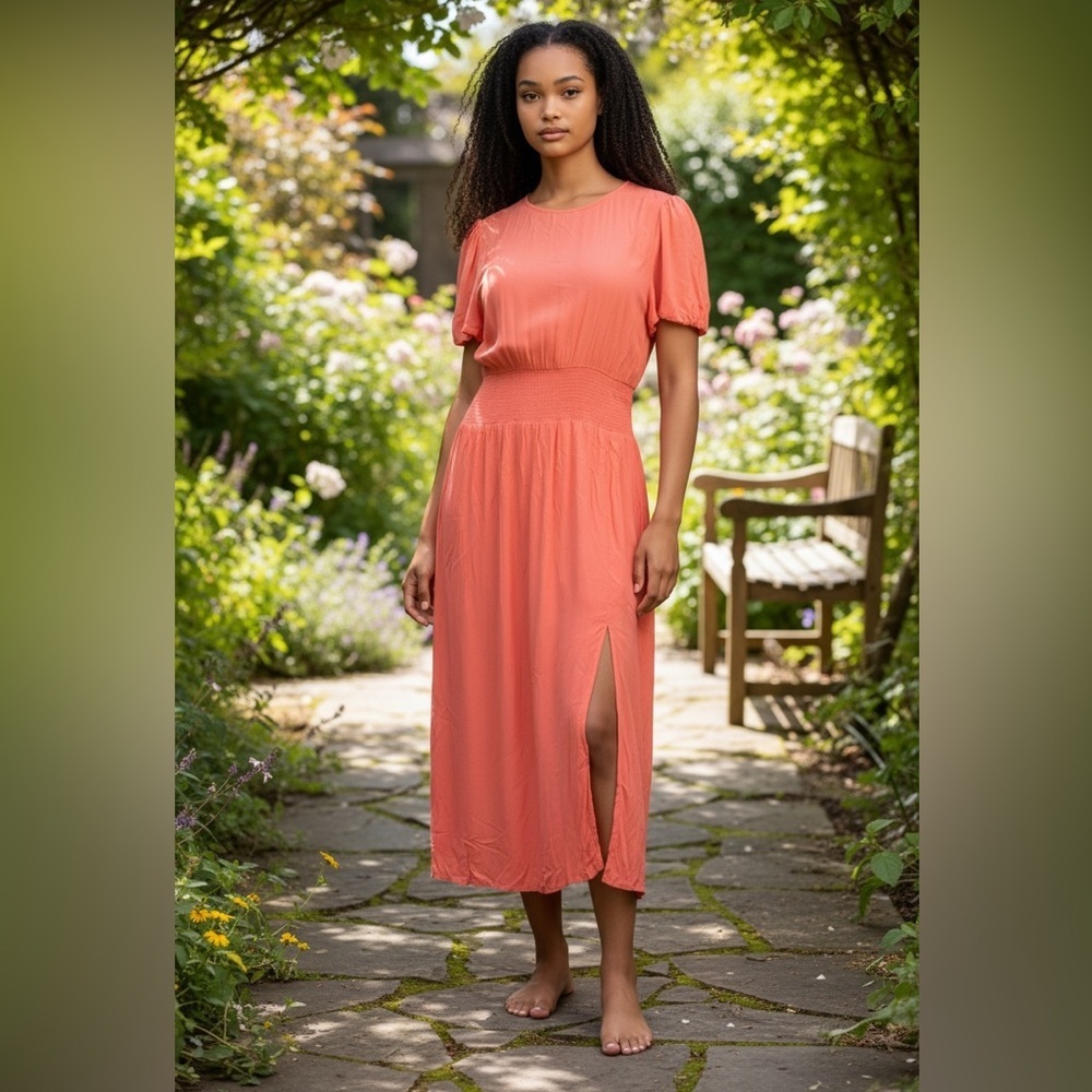 Wilfred Coral Short-Sleeve Midi Dress High Slit